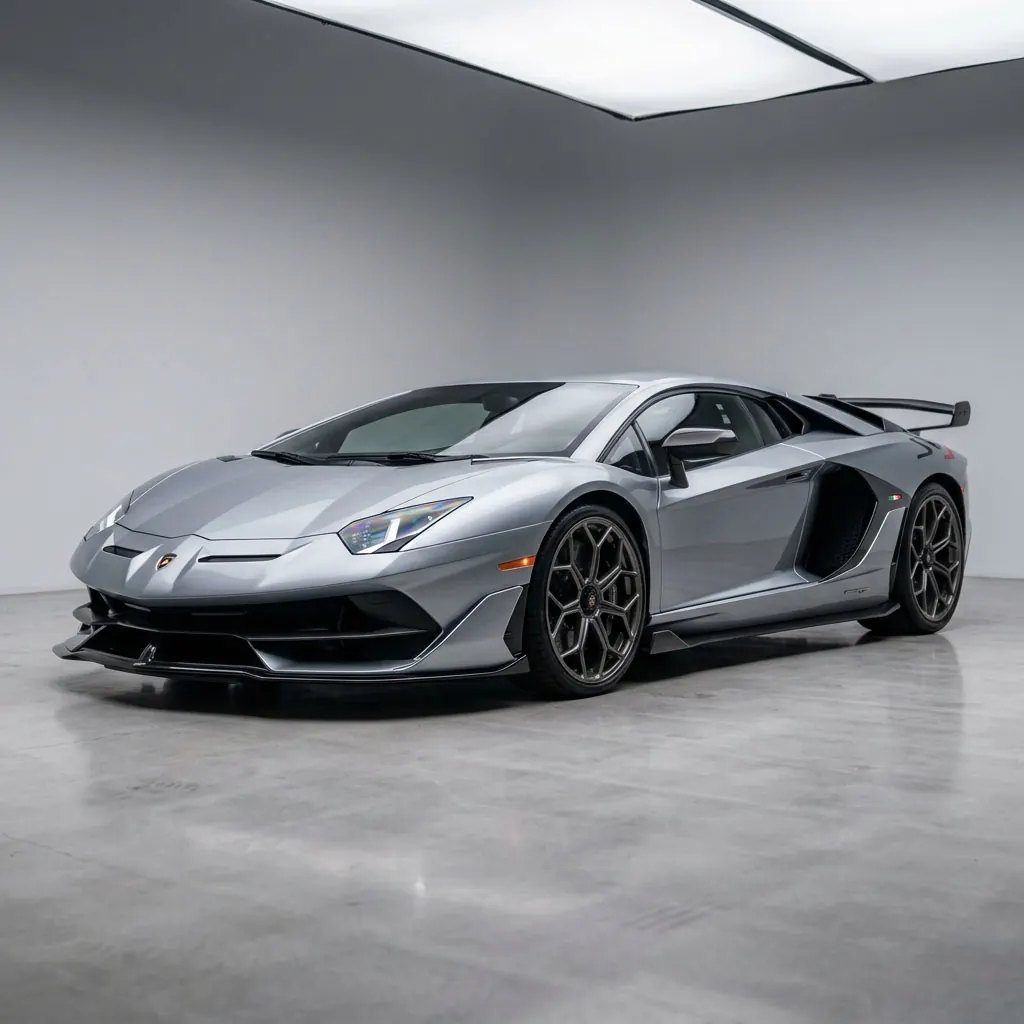 A silver sports car photographed in a plain studio.